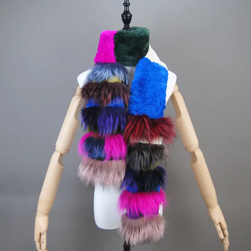 New Natural Soft Knitted Rex Rabbit Fur Scarf Women Winter Long Style Real Fur Muffler Lady Warm 100% Genuine Fox Fur Scarves - Image 4