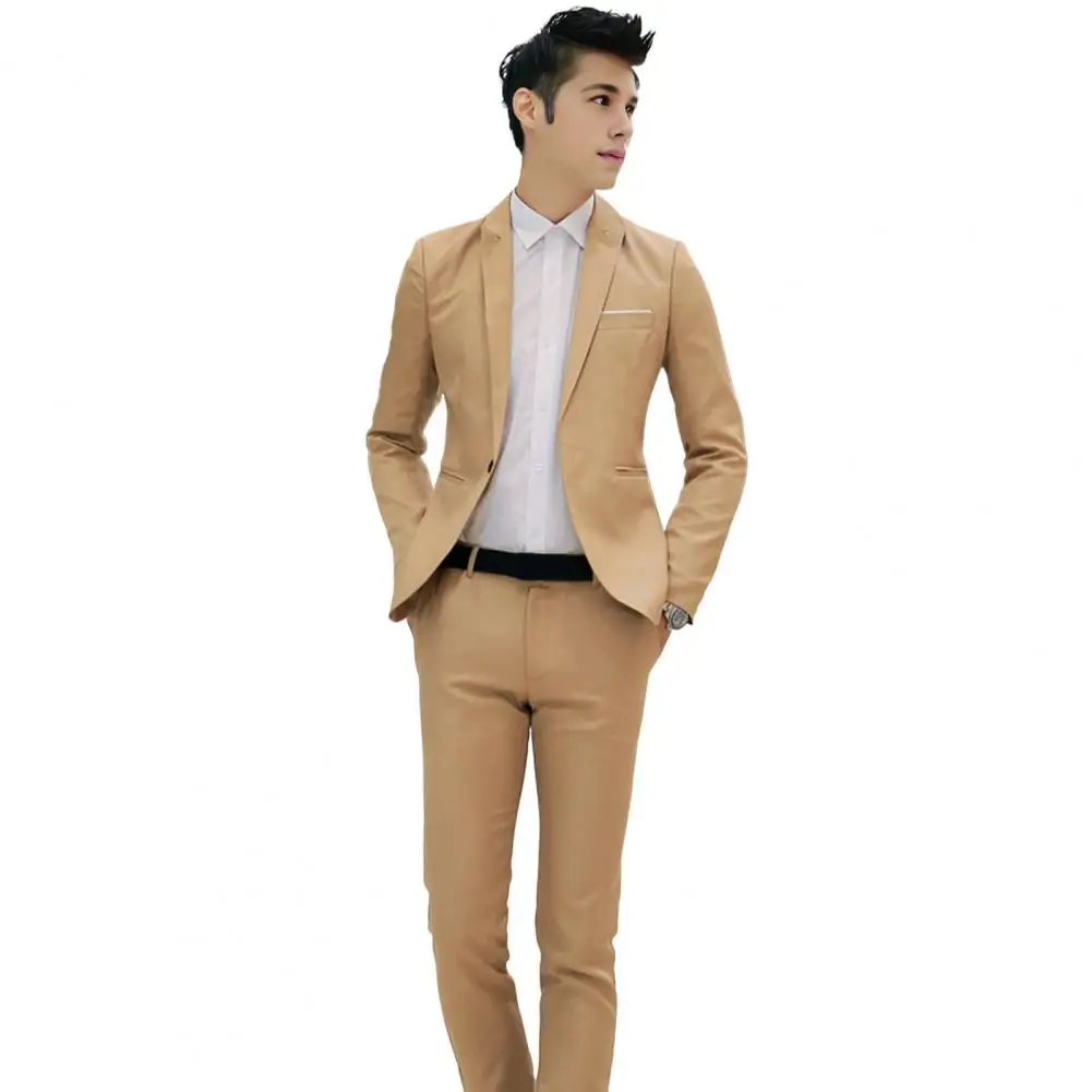 2Pcs Set Men pants set Slim Fit Business Suit Set Lapel Single Button jacket Coat suit Pants Business Outfit