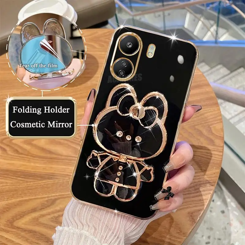 thumbnail image 1 of Redmi13c Mirror Plating Fold Holder Case On For Xiaomi Redmi 13c 4g 12c 12 10 9 10a 10c 9a 9c 9t A1 A2 Plus Silicone Stand Cover, 1 of 4