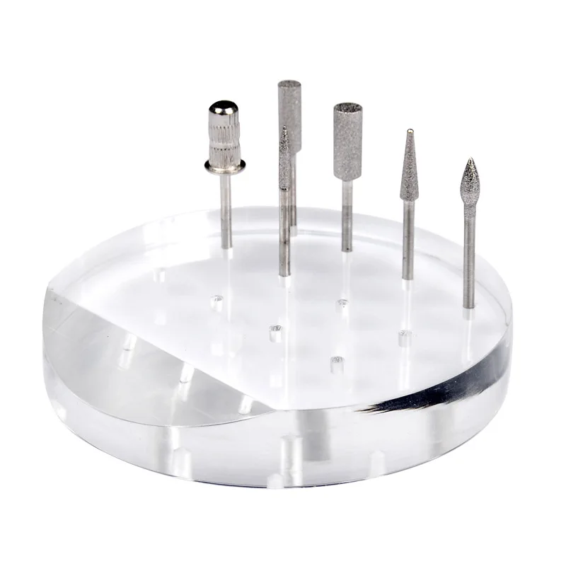 Transparent Acrylic Nail Drill Bits Box 12 Holes Bit Brush Storage Holder