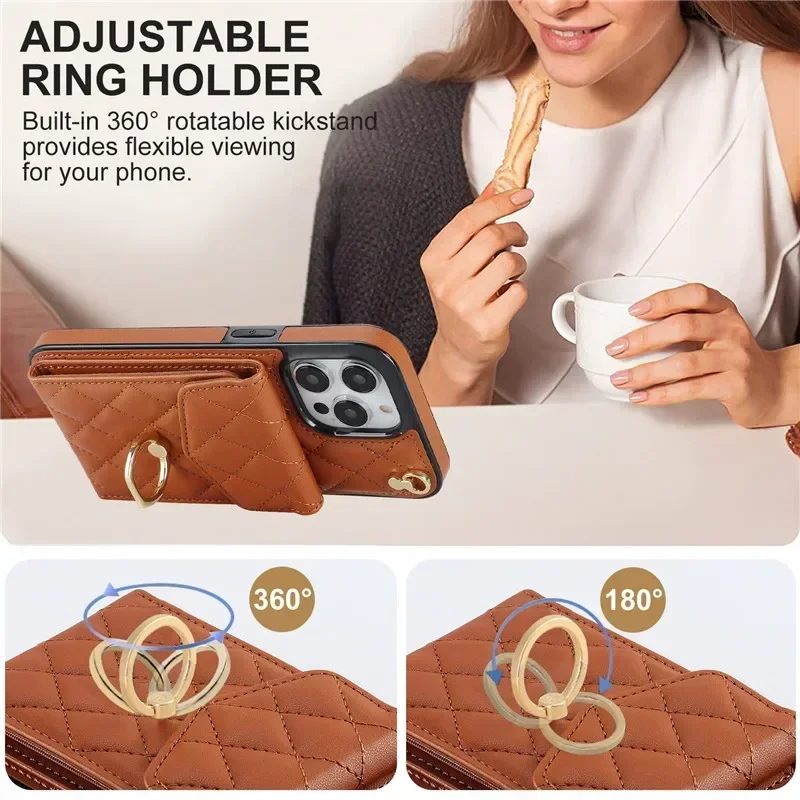 Luxurious Crossbody Lanyard Leather Wallet Phone Case with Cardholder and Flip Cover