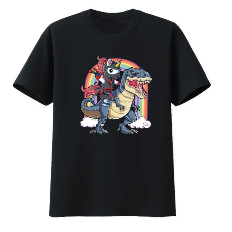 

Ninja Unicorn Riding A Dinosaur Cotton T-shirts Cartoon Fashion Dinosaur Style Novelty Men's Clothing Anime Shirt Tshirt Leisure