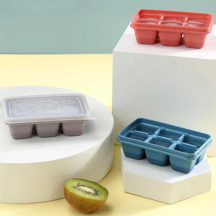 6-Cavity Silicone Ice Cube Tray With Lid Ice Cream Mold DIY Maker Square  Moulds