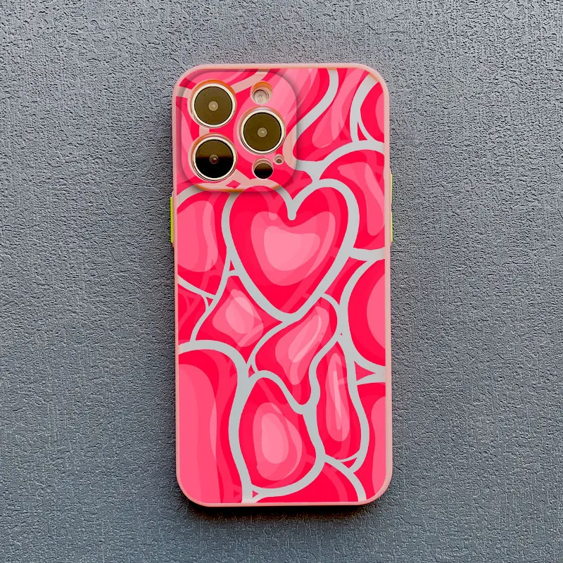 Chic Full Screen Red Love Heart Pink Shockproof Phone Case