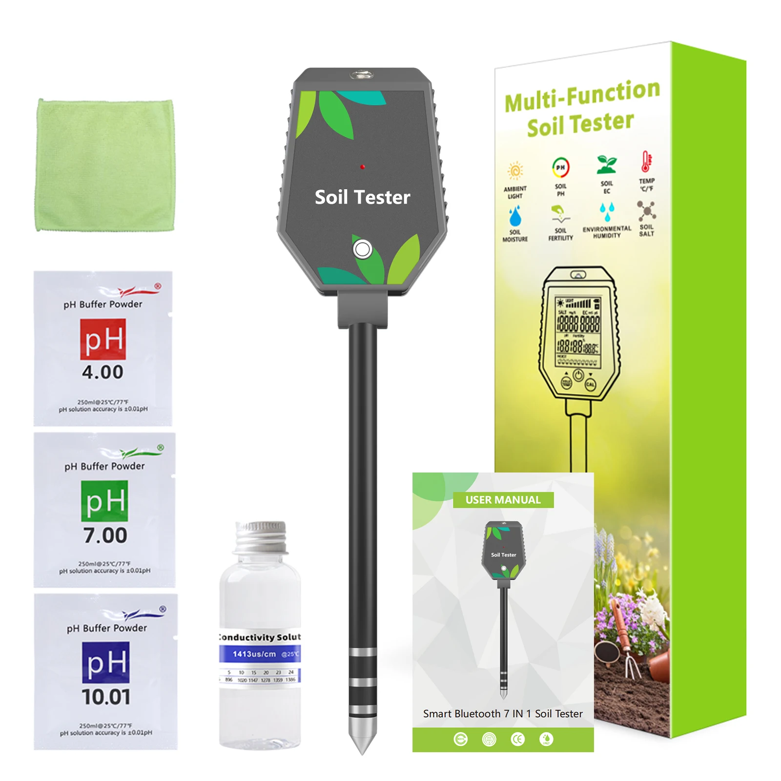 Soil PH Meter Digital Soil Moisture Fertility Light Temp Humidity Tester Accurat