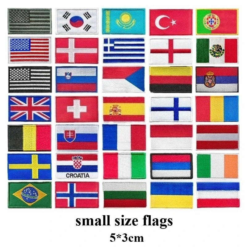 European Countries Embroidered Flag Patches Hook Back Loop Piece Small Size 5*3cm China USA National Banner Tactical Emblem