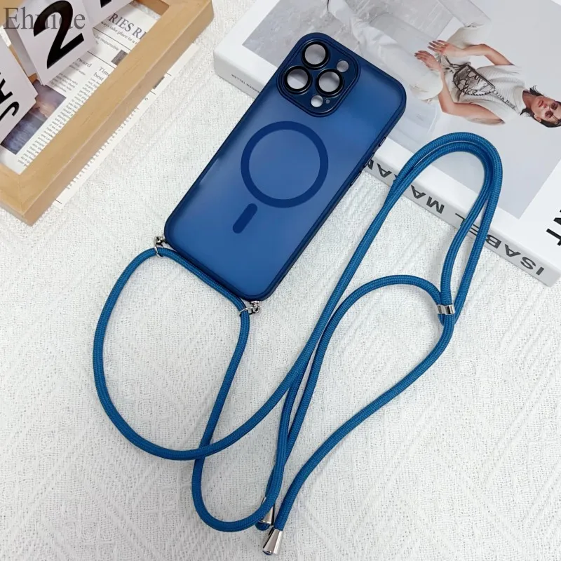 Magnetische Armband-Hülle für iPhone 17, 16, Pro Max, 15, 14 Plus, 13, 12, 16E, kabelloses Laden, luxuriöse, matte, klare, stoßfeste Umhängetasche – Detail 17