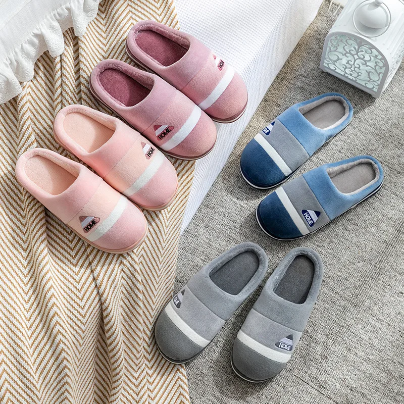 Cotton slippers for men autumn and winter indoor home decor anti slip thick bottom stepping on poop plush warm couple women 3