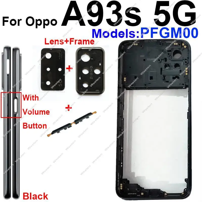 OPPO A93 A93s 4G 5G 미들 프레임 커버 베젤, NFC 사이드 단추 카메라 렌즈 프레임 부품