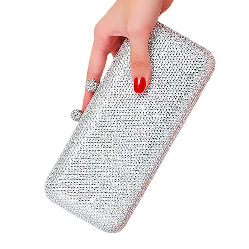 Rhinestone Bag Shining Crystal Rhinestones  Evening Bag Wedding Clutch Bag Long Purse for Women Fashion Party Shoulder Bag