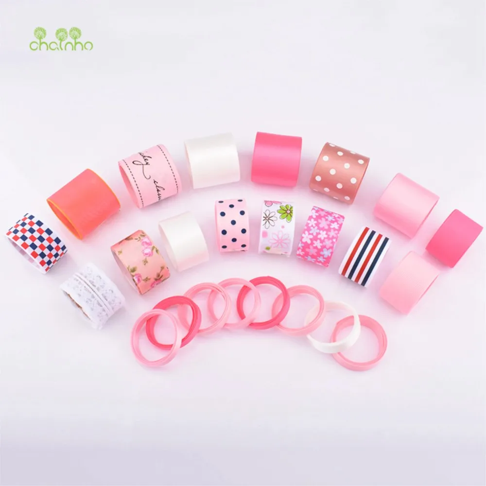 Chainho,Pink Ribbon Set,High Quality,DIY Handmade Material,Gift & Craft Packing & Hair Ornament Accessories,Mix 22 Designs,RB07
