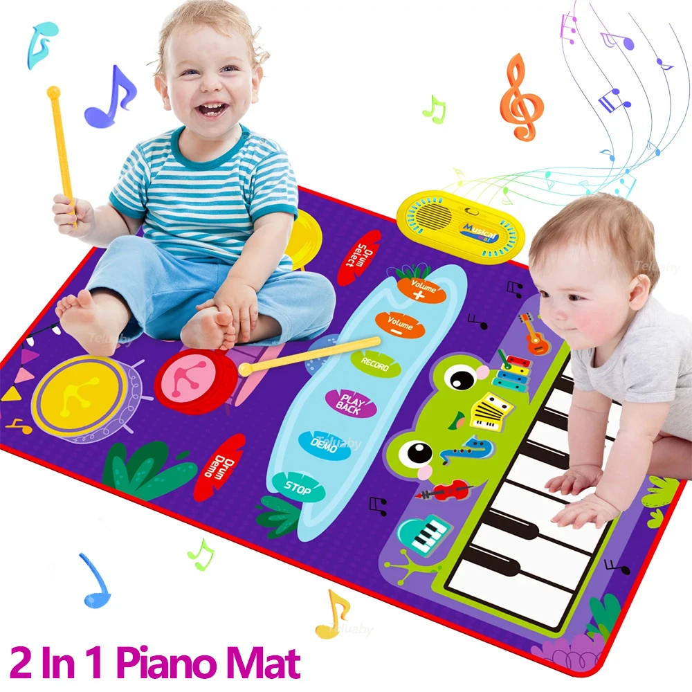 Tappetino Per Pianoforte 2 In 1 Per Bambini Tappetino Per Pianoforte E Tamburo Per Bambini Con 2 Bastoncini Musica Touch Play Tappeto Strumento Musica