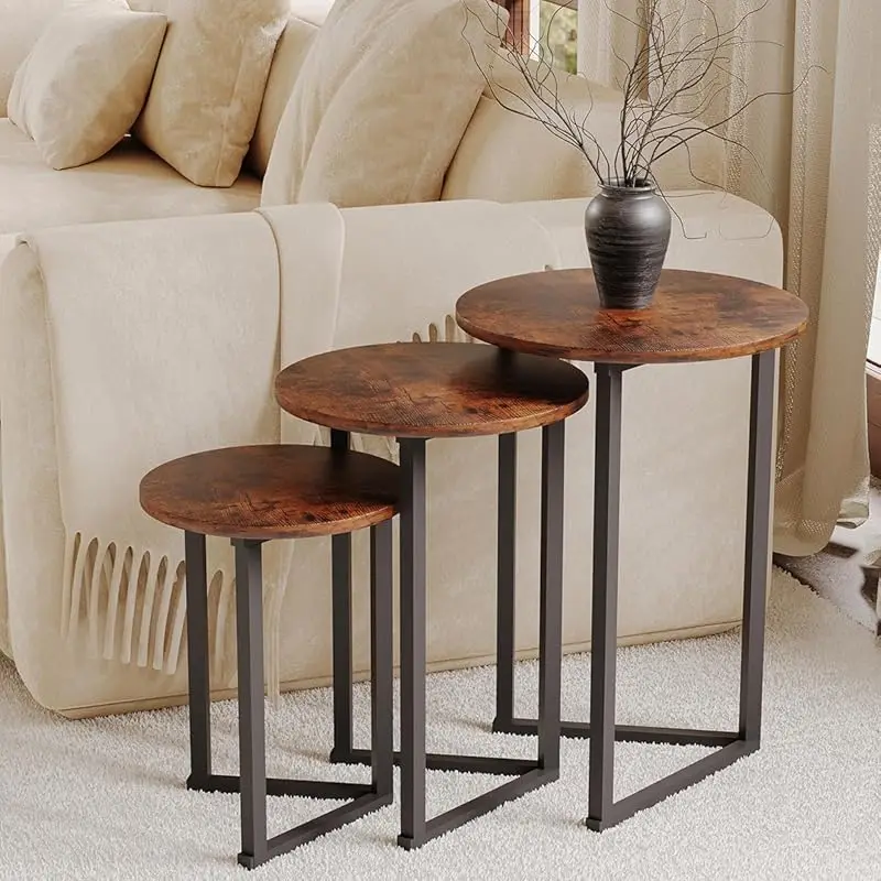 طقم طاولة خدمة القهوة المستديرة مكون من 3 قطع بإطا...