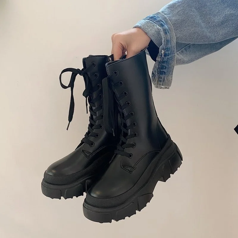 

2022 New Thicken Winter Knight Boots Women Knee High Long Square Heel Boots Retro Thick Motorcycle Boots Black White Botas Mujer