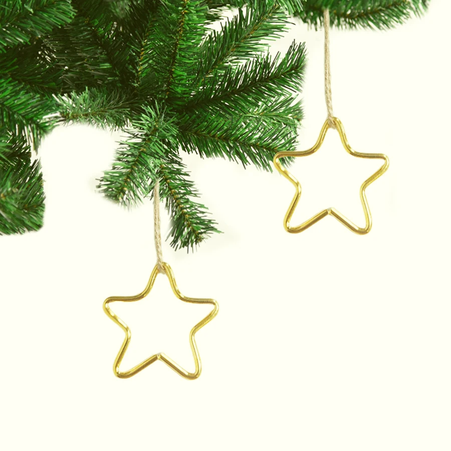 6-Piece Set of Golden Star Pendants for Christmas Tree Decoration, High-Quality Metal Iron Art for Holiday Celebrations, Wreaths, Fireplace, Stair Railings, Door Lintels, DIY Ornament Accessories