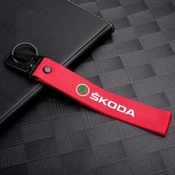 Skoda Car Ribbon Lanyard Keyring Keychain Pendant Decor (Red)