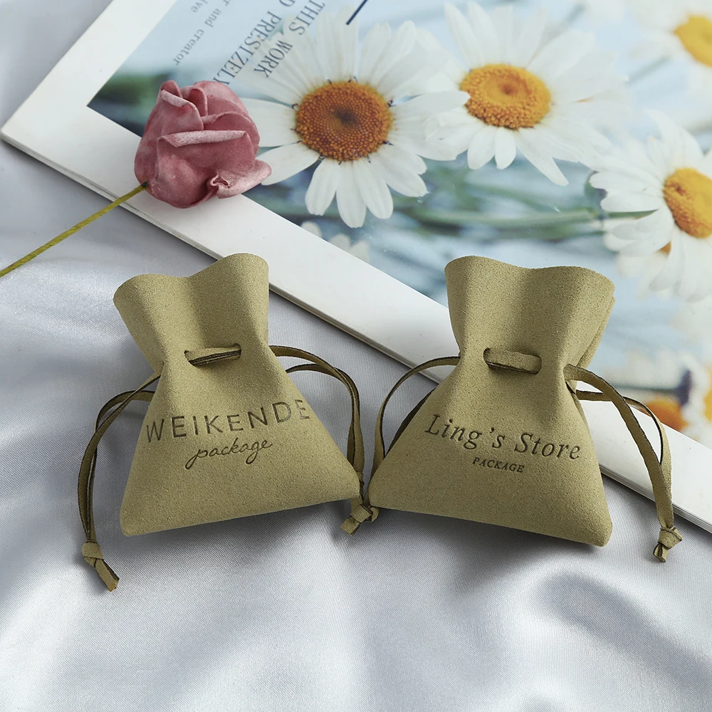 100pcs Custom Jewelry Packaging Pouches Chic Small Microfiber Bags for Earings Necklace Luxury Jewellery Print Business Logo