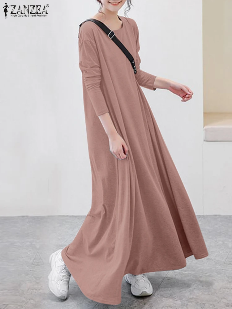 chinese dress ladies Vintage Solid Shirt Dress Women Spring Sundress ZANZEA Casual Long Sleeve  Maxi Vestidos Female V neck Baggy Robe 7