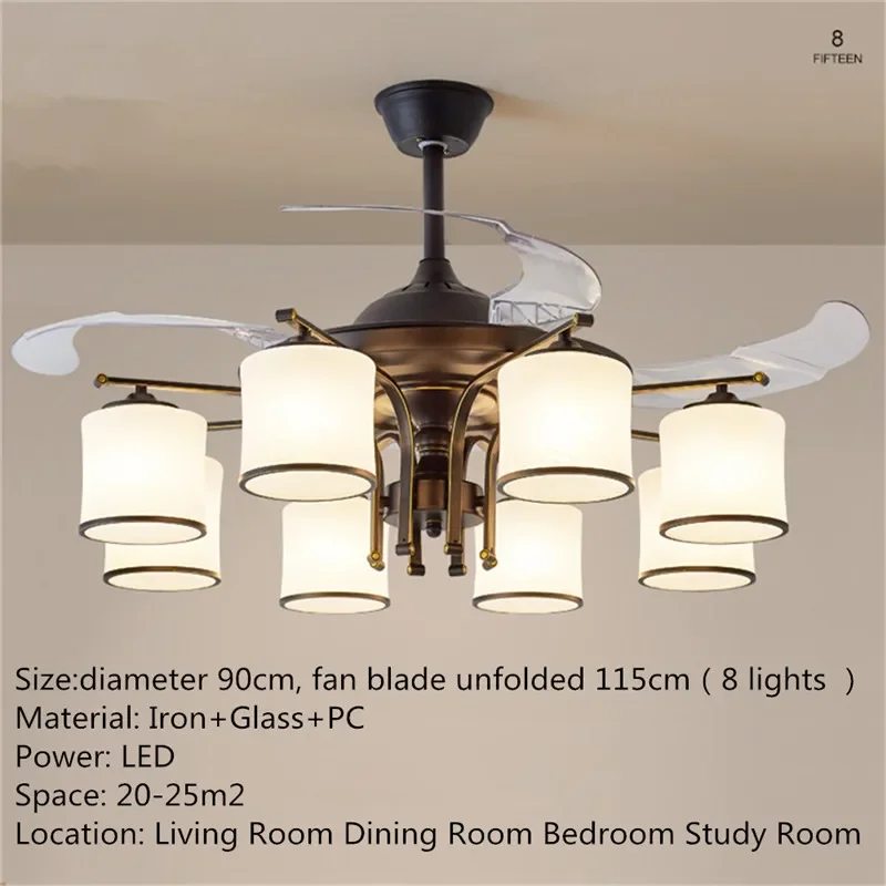 TEMOU Modern Stealth Fan Light Luxury Living Room Restaurant Bedroom Ceiling Fan Light Remote LED Electric