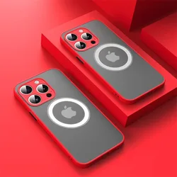 Luxury Armor Matte Magnetic Wireless Charging Case - Shockproof Cover for iPhone 12 Mini (Red)