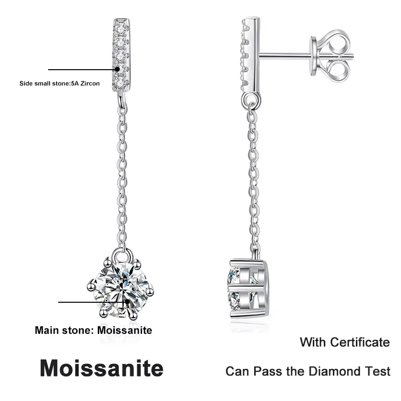 NeeTim 1ct Moissanite Studs Drop Earrings for Women Lab Diamond 925 Sterling Silver Women's Earring Wedding Party Stud Earring 6 NeeTim 1ct Moissanite Studs Drop Earrings for Women Lab Diamond 925 Sterling Silver Women's Earring Wedding Party Stud Earring - Image 6