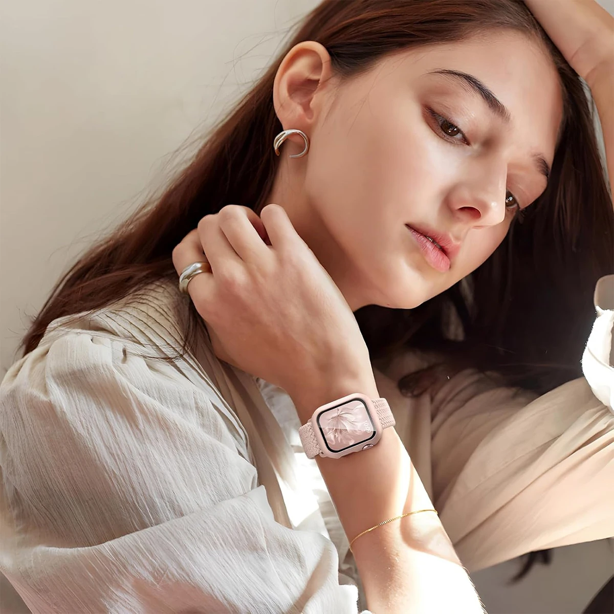 รูปสินค้า สายนาฬิกาไนลอนระบายอากาศ+เคสป้องกันสำหรับ Apple Watch