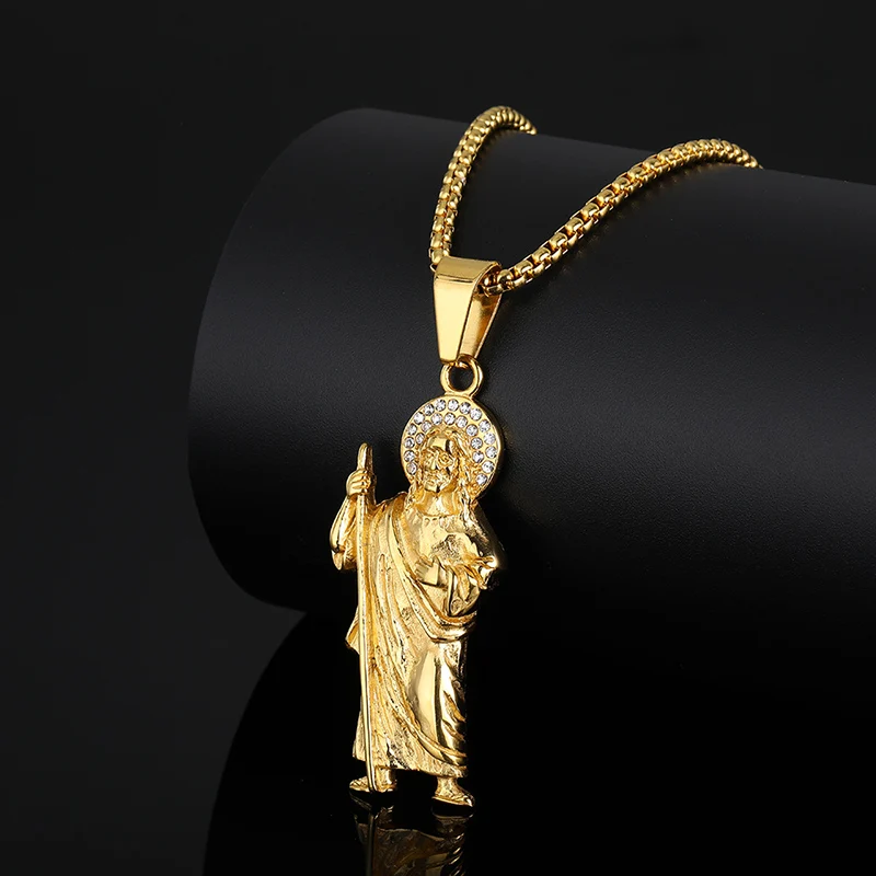 Hip Hop Bling Iced Out Acciaio Inossidabile Cattolico Patron San Benedetto Di Nursia Collana Con Ciondoli Per Uomo Rapper Jewelry