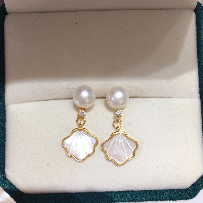 

ZHBORUINI 2023 14K gold plated Natural Pearl Earrings Natural Fritillaria S925 Silver Ear Needle Stud Earrings For Women Jewelry