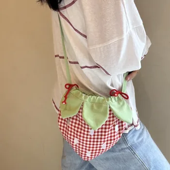 Borsa a Tracolla da Donna Giapponese con Motivo Fragola Kawaii, Grande Capacità, Portatile, di Alta Qualità, Marca di Lusso
