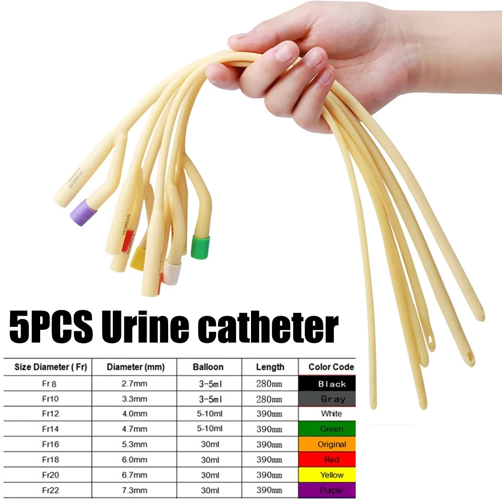 5pcs Medical Latex Catheter With Soft Valve Disposable Sterile Male Urethral Masturbation 2 Way Urinay Catheter 8FR-22FR