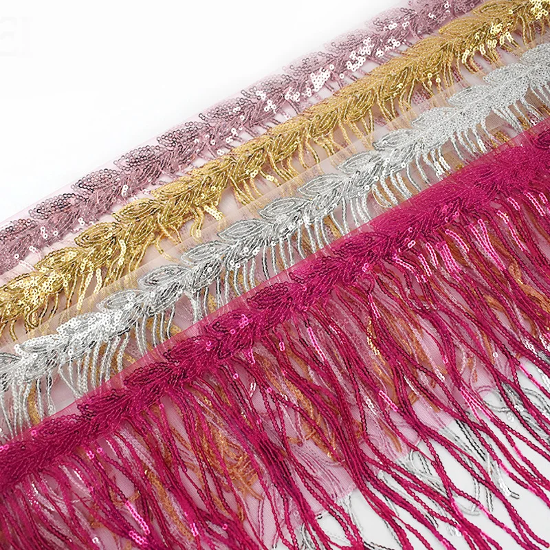 10Size Length 20cmSequined Fringe Tassel Small Leaf Colorful Sequins Stage Lace Dress Decoration Accessories
