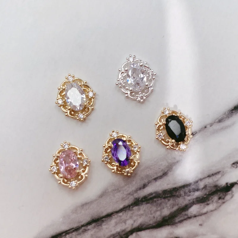 10Pcs Retro Nail Art Zircon Jewelry Charms Opal Shaped Sparkle Nail 