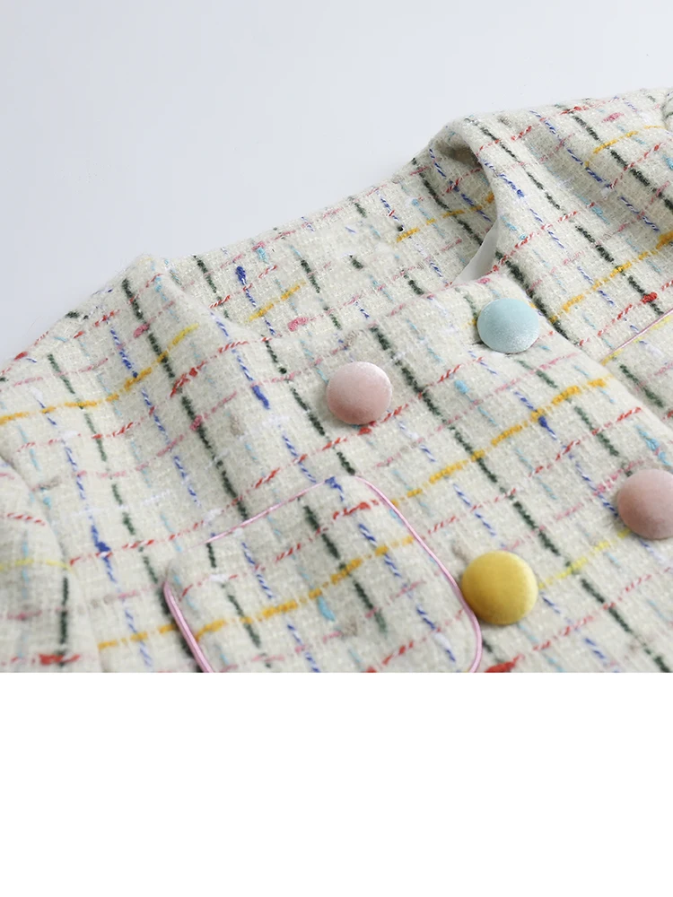 QOERLIN High End Women's Long Sleeve Double-Breasted Tweed Jacket with Pocket Elegant Slim Fit Work Office Business Tweed Blazer