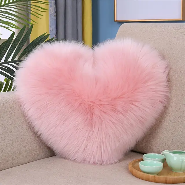 Heart Shaped Sofa Cushion Soft Plush Pillow Cushion Decorative Thick Shaggy Fluffy Sofa Pillow Doll Home Decor
