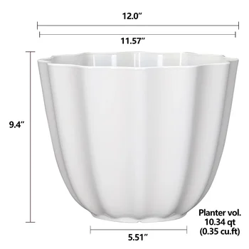 12-Inch Cream Recycled Resin Planter Pot with Poppy Pattern, Square Outdoor Flower Container 3