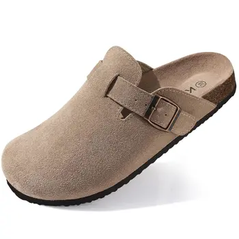 Crestar Zoccoli alla moda Pantofole da donna Classiche da uomo in pelle scamosciata Ciabatte in sughero Scarpe da patate in pelle con supporto per l'arco plantare Scivolo da spiaggia 1