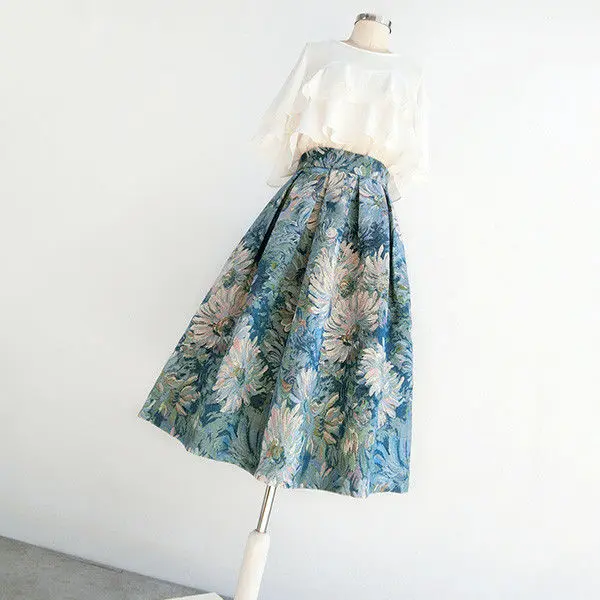 High-End Jacquard Hollow Out Elastic Waist Skirt