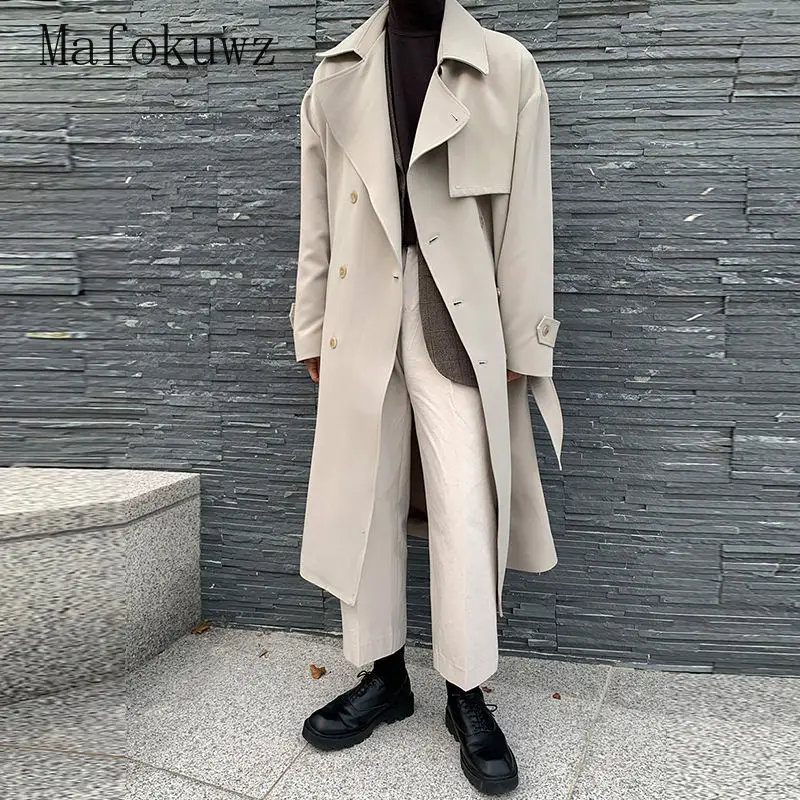 Autumn Winter Mid-length Over-the-knee Windbreaker Men's Loose High Street Personality Casual Windbreakers Jackets Male Clothes