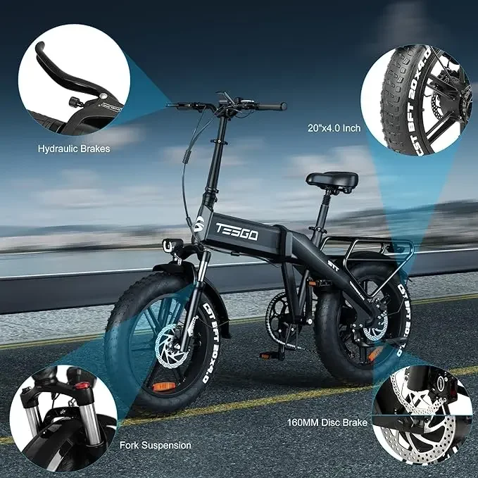 TESGO Electric Bike for Adults 1000W Motor 48V 16.8 AH Cells Battery Ebike 20" Fat Tire Step-Thru E-Bike up to 45KM/H