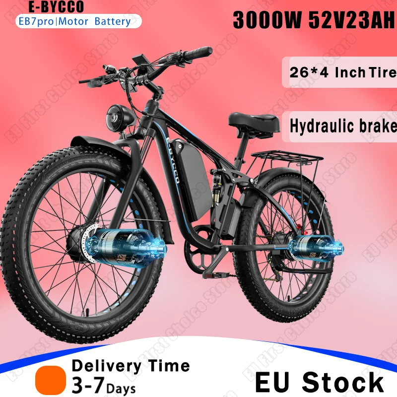 3000W bicicletta elettrica a doppio motore 52 v23ah batteria al