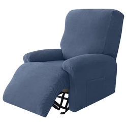 Elegant Stretch Jacquard Recliner Sofa Cover - 1-Seater Armchair Slipcover - 1 Seater(4pcs) (Grid-Navy)