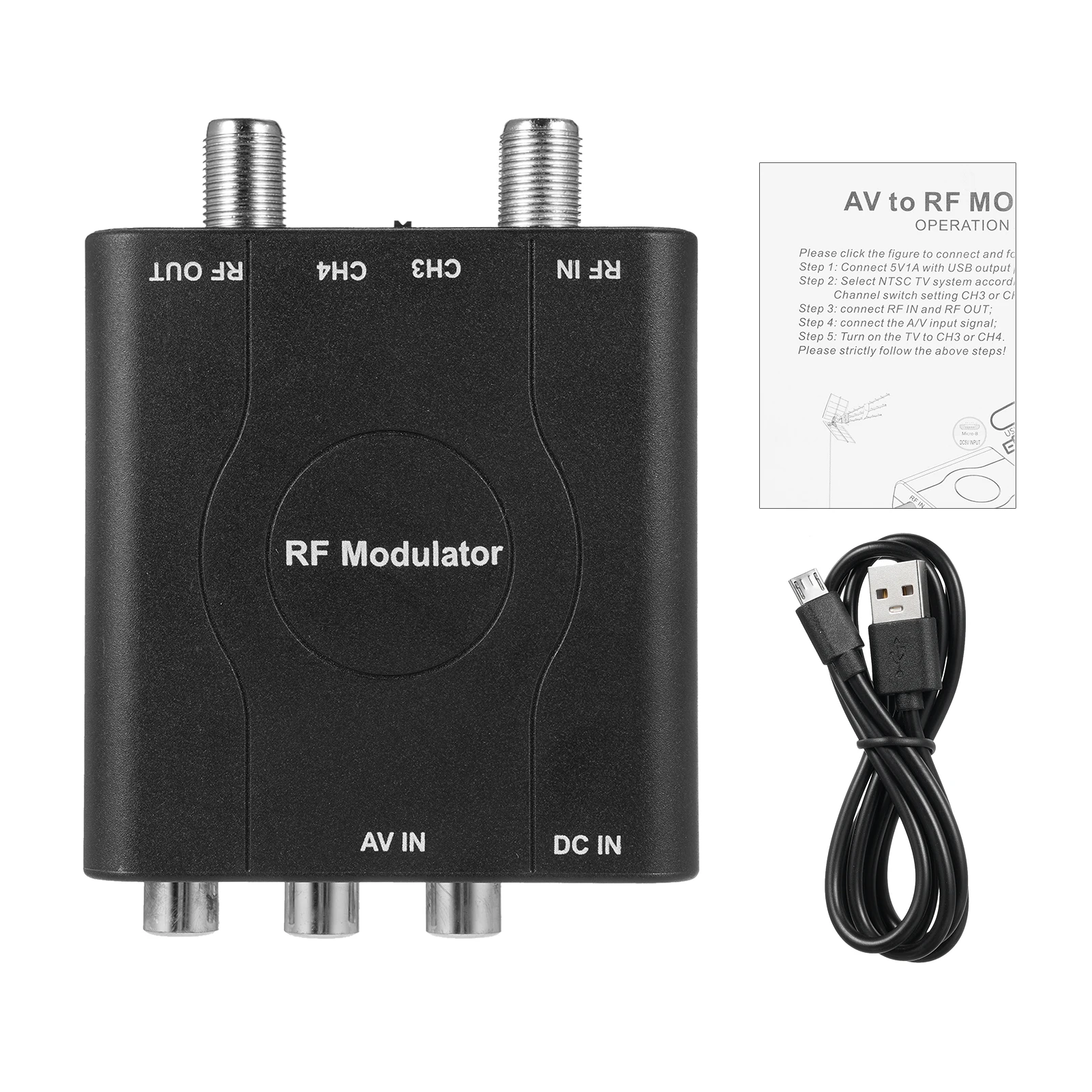 RF Modulator AV to RF Converter NTSC CH3/CH4 Channels Video Input Adapter HD VHF Demodulator Converter for CATV System tv av rf modulator
