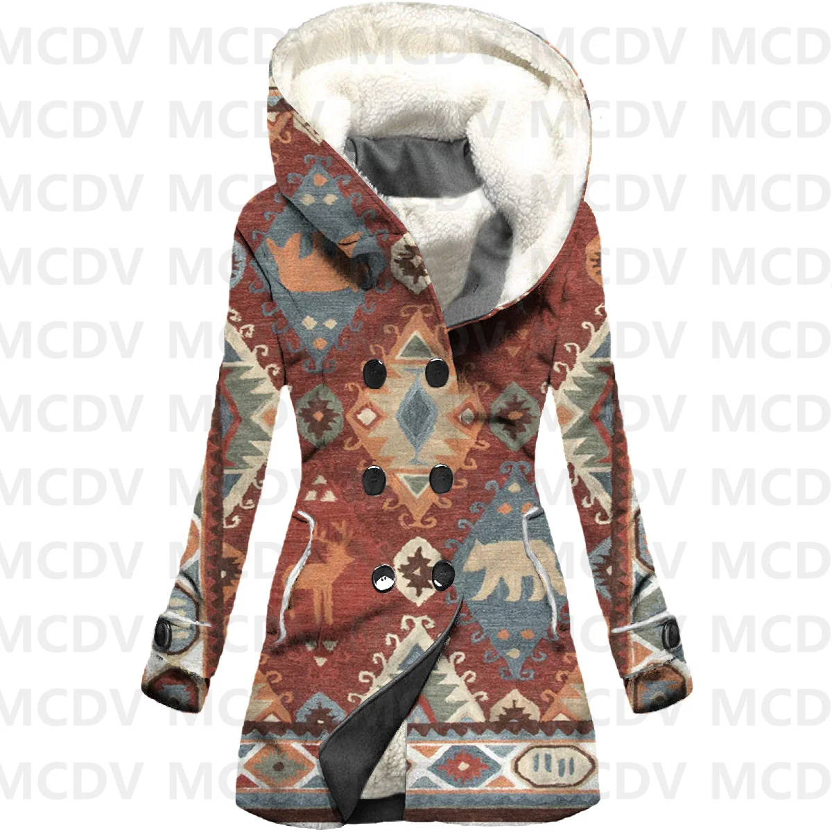 Retro Totem 3D Printed Fleece Hooded Cloak Women Thick Warm Coat Women's Winter Warm Overcoat Casual Clothes 06