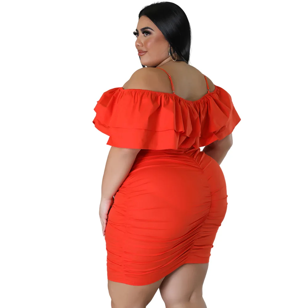 2023 Spring Women Mini Dress Solid Ruffle Fashion Elegant Outfits Female Luxury Gowns Plus Size Evening Party 5xl New In Dress