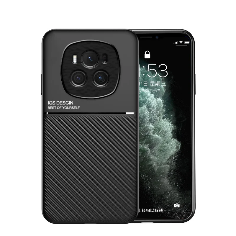 Leather Magnetic Car Holder Case with Silicone Frame – Shockproof Protection