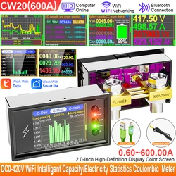 WiFi Tuya Smart Digital Lithium Battery Capacity Tester with Voltage, Current, and Power Display (CW20 DC420V 600A)