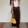 Brown Mermaid Butterfly Knot Wide Leg Jeans Women's Loose Fit High Waist Dual Waist Spring Autumn Design Straight Loose Pants