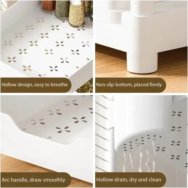 Pull-Out Cabinet Storage Rack Detachable Trays Hooks Bathroom Kitchen Under Counter Space Saving Home Organizationer