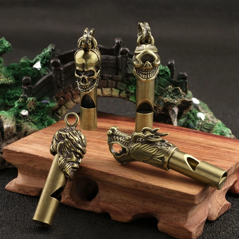 Multifunctional Pure Brass Outdoor Skull Whistle Aluminum Emergency Survival Whistle Keychain For Camping Hiking Outdoor Tools whistle keychain survival whistle sport whistle sports whistle metal whistle