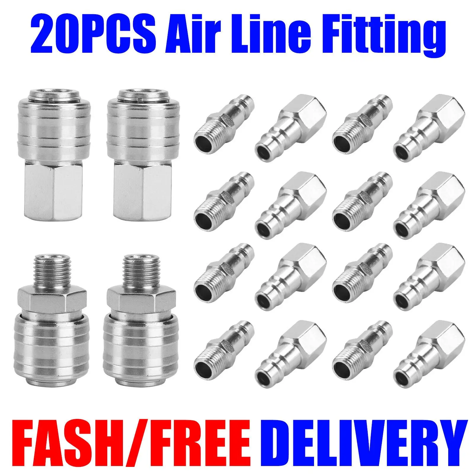 Conector de Encaixe do Compressor de Mangueira para Ferramentas Pneumáticas Engates Rápidos Bsp Air Line Fitting Euro 20 Pcs por Conjunto